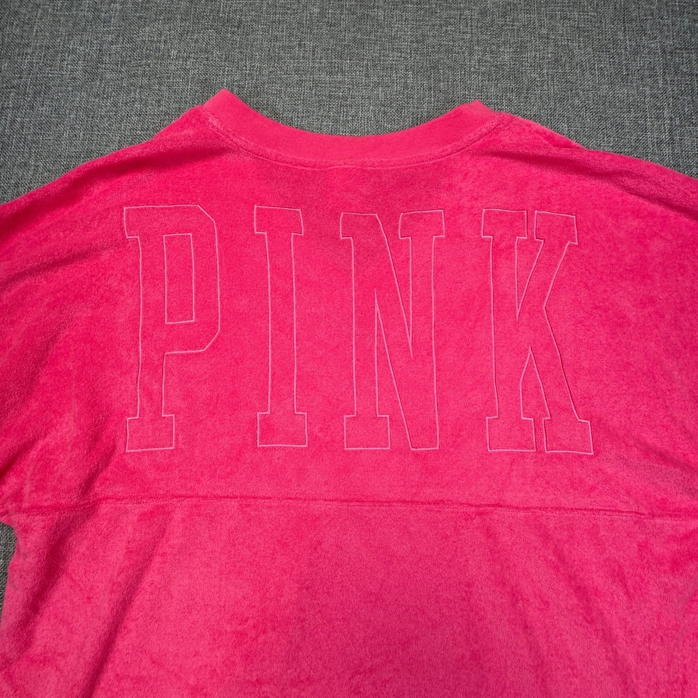 PINK Victoria's‎ Secret Terry Cloth Spirit Jersey Women L Pink V-Neck Oversized - Picture 9 of 9